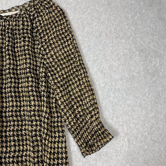 Soft Surroundings Black Gold Houndstooth 3/4 Sleeves Blouse Size Medium Petite - Picture 3 of 10